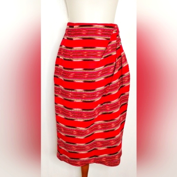 VINTAGE WOVEN COTTON FAUX WRAP SKIRT - Picture 1 of 7